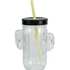 Gifi Bocal forme cactus vert avec paille