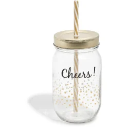 Gifi Bocal paille pois doré couvercle doré 