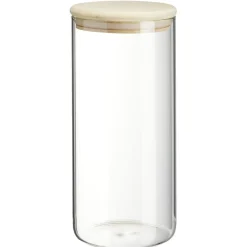 Gifi Bocal rond transparent avec couvercle en bois 1,4L