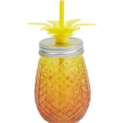 Gifi Bocal verre et paille ananas coloré