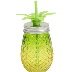 Gifi Bocal verre et paille ananas coloré