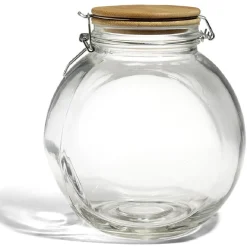 Gifi Bocal verre transparent 2,1L avec couvercle bambou et clip en fer