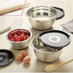 Gifi Bol à mixer inox avec couvercle et anse antidérapante silicone noir x3