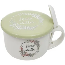 Gifi Bol à soupe avec couvercle et cuillère en porcelaine