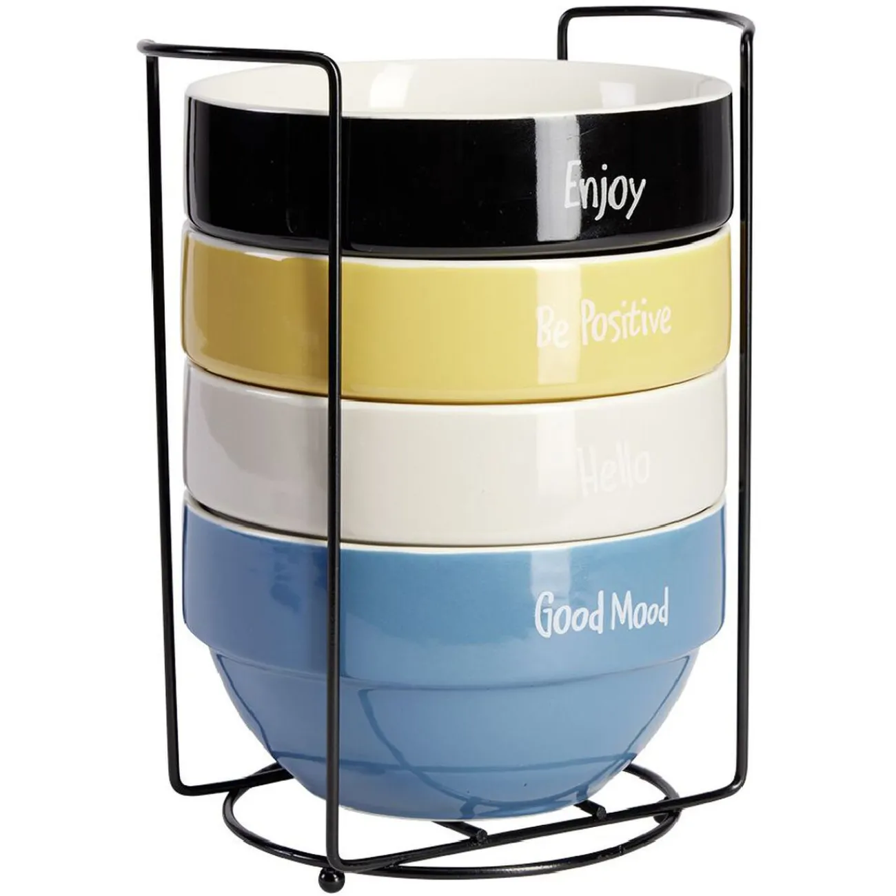 Gifi Bol en faïence Ø14 x H8 cm x4 et support