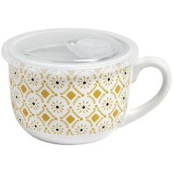 Gifi Bol jumbo blanc à motif ethnique jaune et noir couvercle transparent