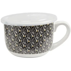 Gifi Bol jumbo blanc à motif ethnique jaune et noir couvercle transparent