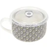 Gifi Bol jumbo soupe avec couvercle en porcelaine blanc motif noir