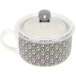 Gifi Bol jumbo soupe avec couvercle en porcelaine blanc motif noir