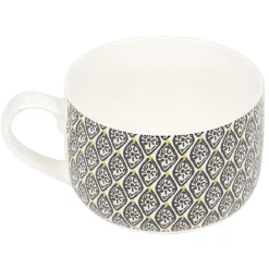 Gifi Bol jumbo soupe avec couvercle en porcelaine blanc motif noir