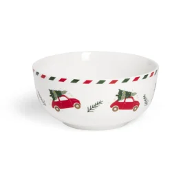 Gifi Bol Noël porcelaine blanc motif voiture rouge Ø13xH6,5cm