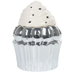 Gifi Bonbonnière cupcake gris argenté avec couvercle blanc