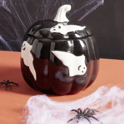 Gifi Bonbonnière Halloween 1L citrouille noire fantômes blancs Ø13,5xH15,8cm