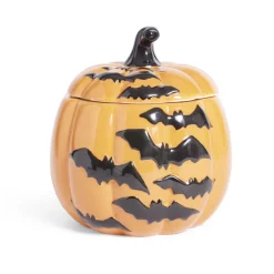 Gifi Bonbonnière Halloween 1L citrouille orange chauve-souris noires Ø13,5xH15,8cm