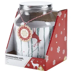 Gifi Bonbonnière Noël rennes verre cordelette rouge et blanc 3 L