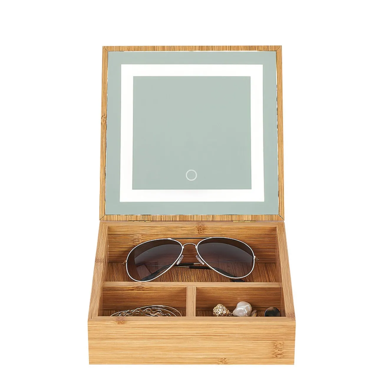 Gifi Aménagement Salle De Bain^Boîte à bijoux avec miroir à led en bambou