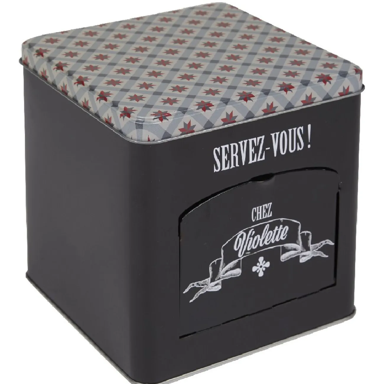 Gifi Boîte à biscuits carrée design "Servez-vous - Chez Violette"