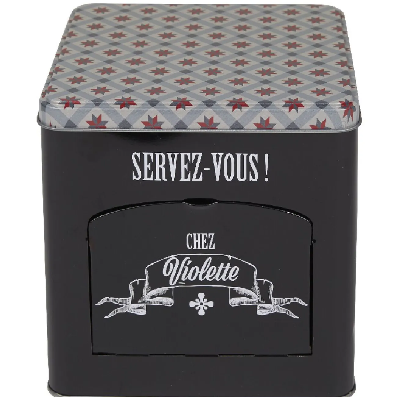 Gifi Boîte à biscuits carrée design "Servez-vous - Chez Violette"