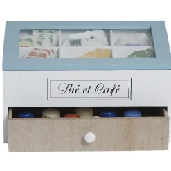 Gifi Boîte à dosettes Thé et Café blanc naturel et bleu