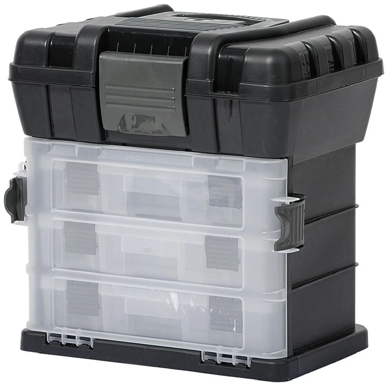 Gifi Rangement|Boîte à outils avec rangement compartimenté noir transparent