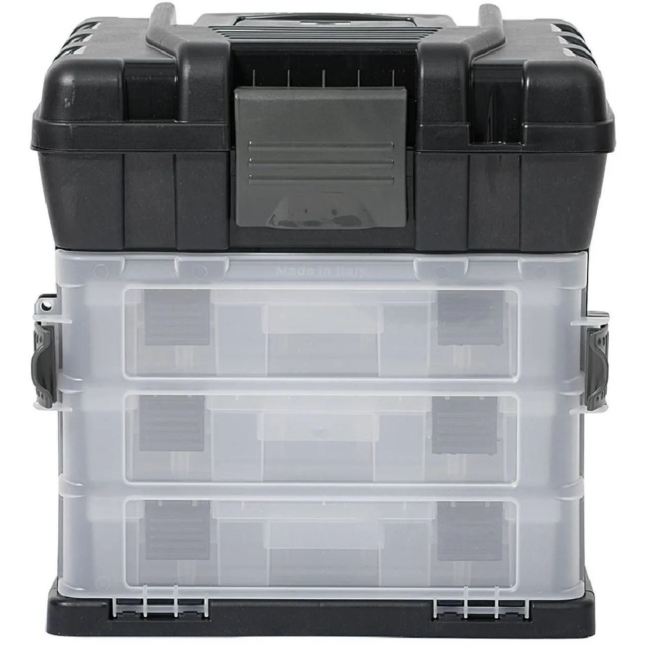 Gifi Rangement|Boîte à outils avec rangement compartimenté noir transparent