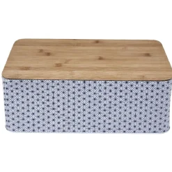 Gifi Boîte à pain métal design géométrique et couvercle bambou