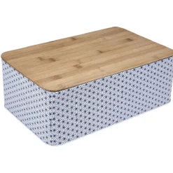 Gifi Boîte à pain métal design géométrique et couvercle bambou