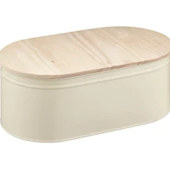 Gifi Boîte à pain ovales en métal et bambou beige naturel