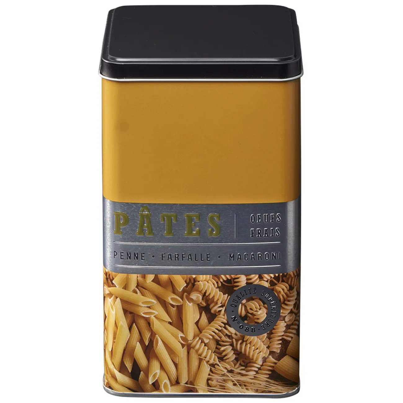 Gifi Boîte à pâtes carrée en métal décorée jaune moutarde