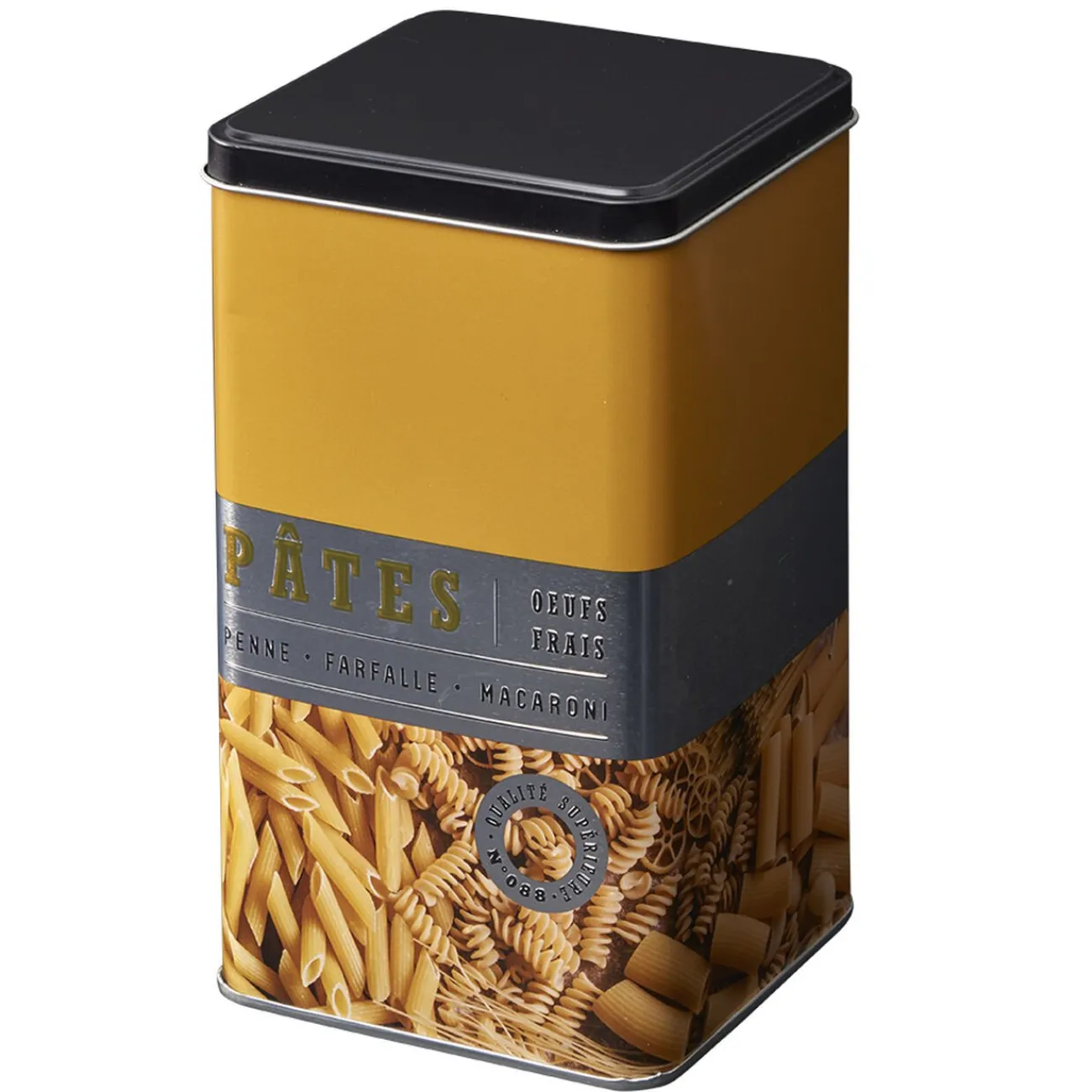 Gifi Boîte à pâtes carrée en métal décorée jaune moutarde