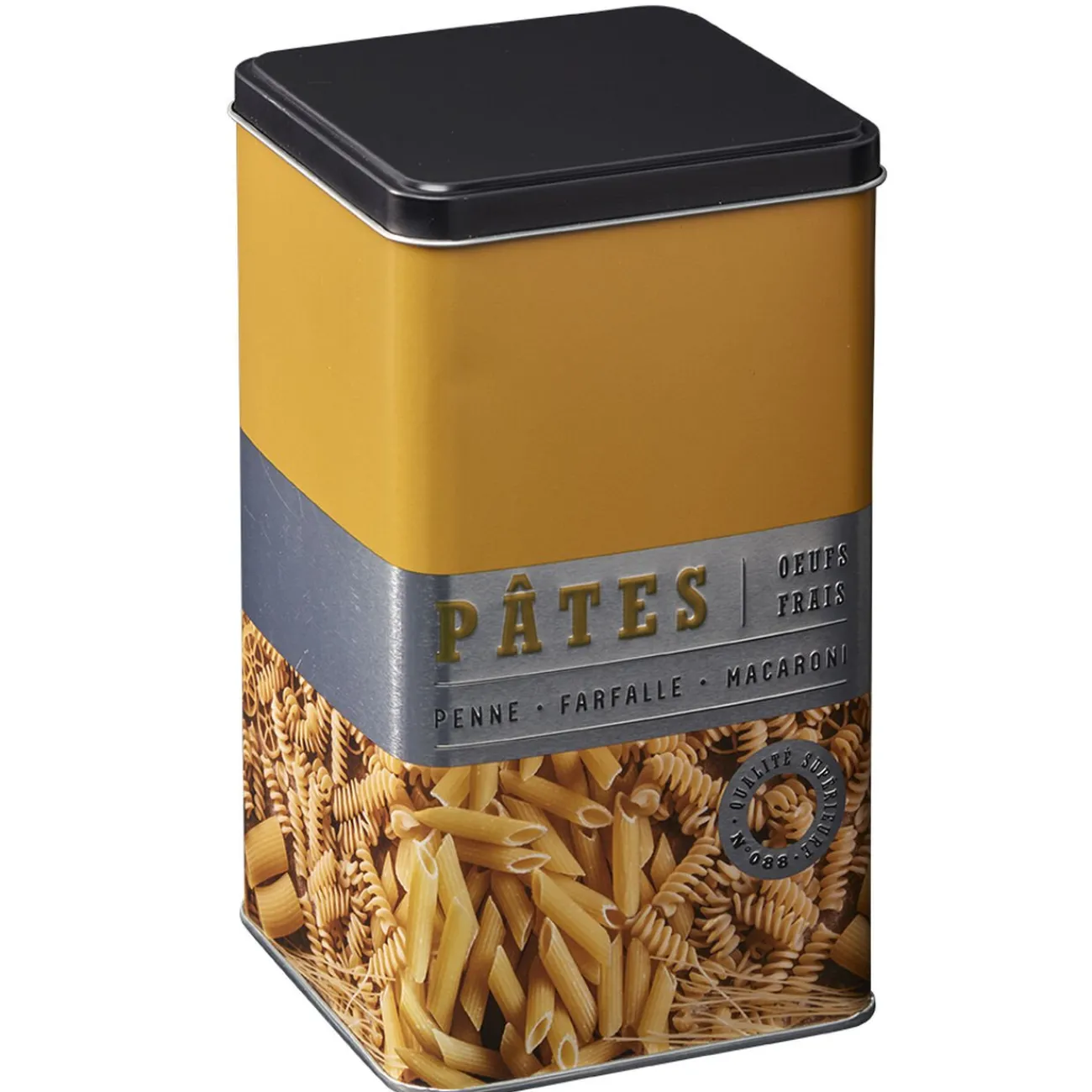 Gifi Boîte à pâtes carrée en métal décorée jaune moutarde