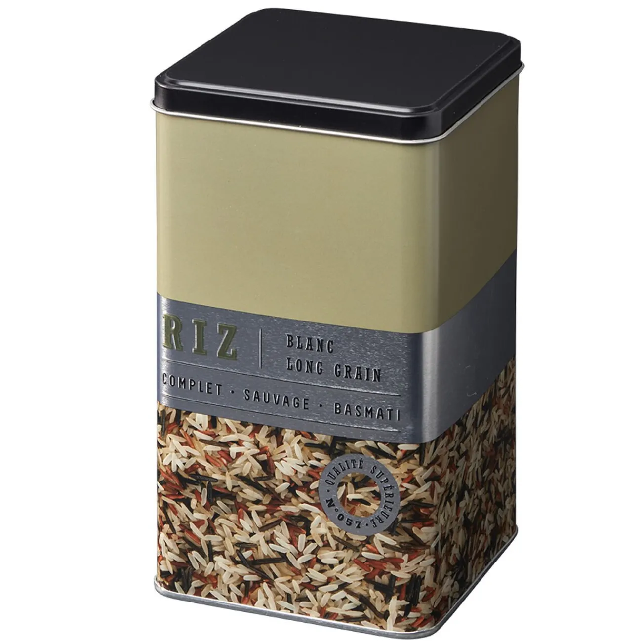 Gifi Boîte à riz carrée en métal décorée beige