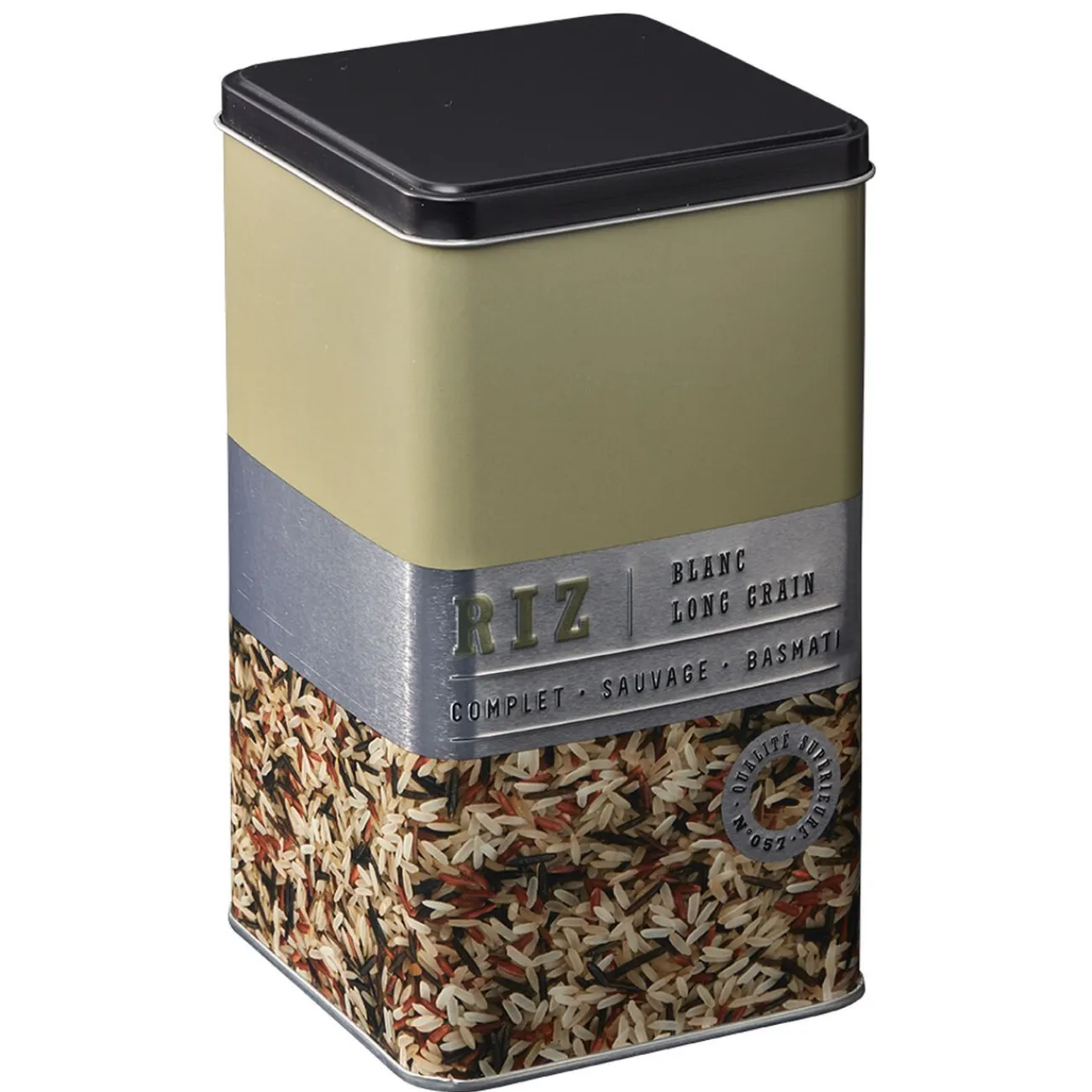 Gifi Boîte à riz carrée en métal décorée beige