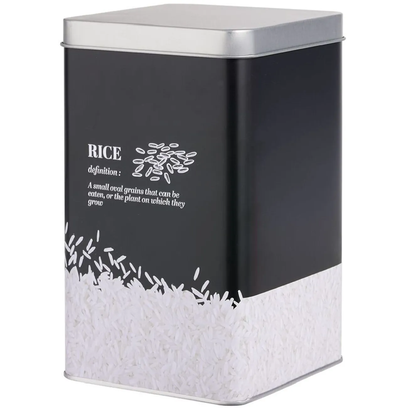 Gifi Boîte à riz en métal noir et gris design rice - 10,7x10,7xH.17,5cm