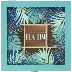 Gifi Boîte à thé carrée vert d'eau et décor tropical tea time