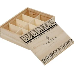 Gifi Boîte à thé noir naturel 8 casiers avec couvercle coulissant