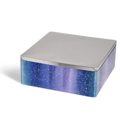 Gifi Boîte alimentaire carré en fer décor bleu et argenté 26x26xH10cm