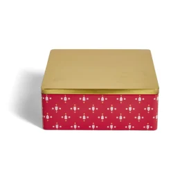 Gifi Boîte alimentaire carrée motif Noël métal rouge et dorée 26x26xH10cm