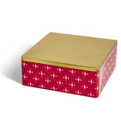 Gifi Boîte alimentaire carrée motif Noël métal rouge et dorée 26x26xH10cm