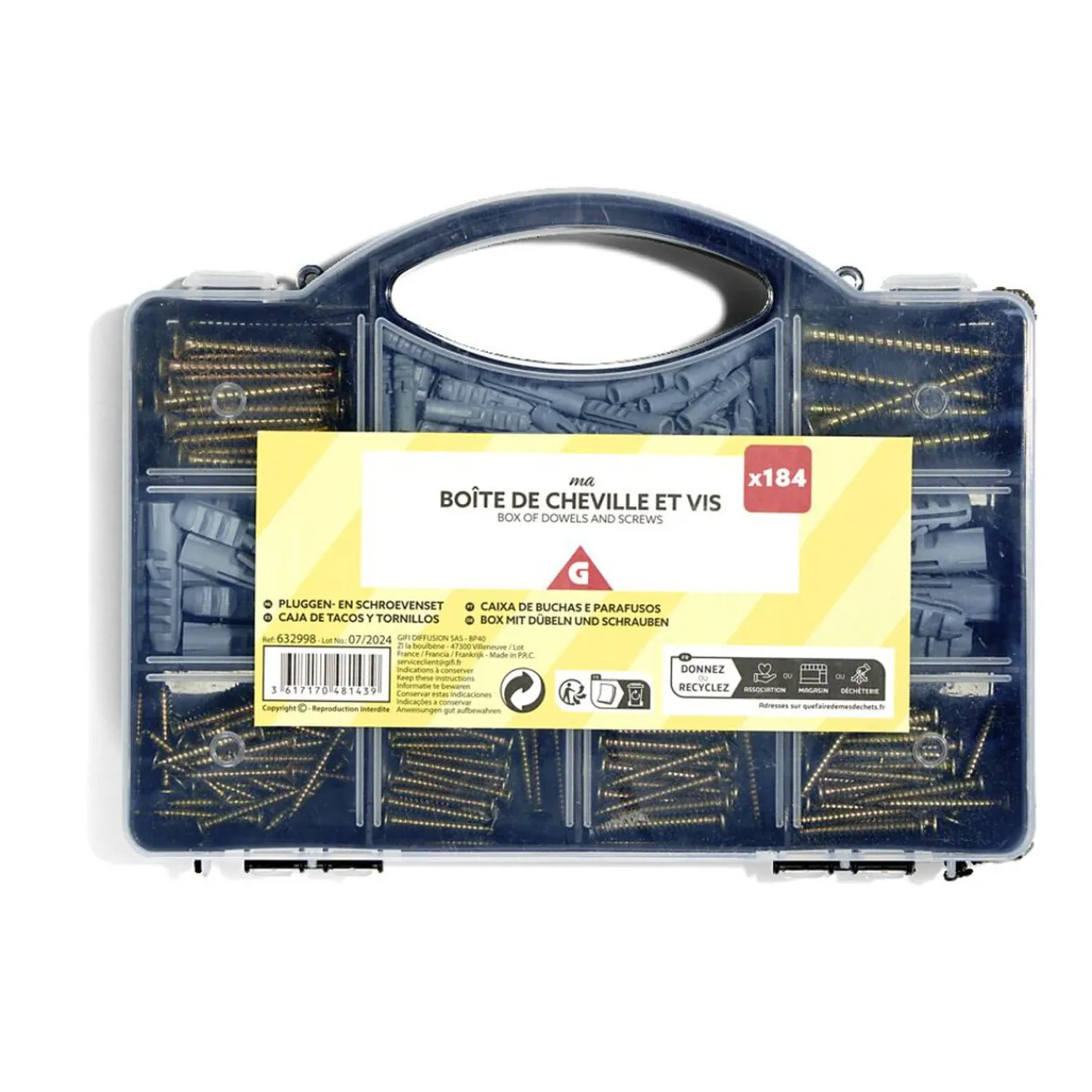 Gifi Outils Bricolage^Boîte de 184 pièces de chevilles et vis