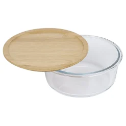 Gifi Boîte de conservation ronde en verre avec couvercle en bambou 850 ml