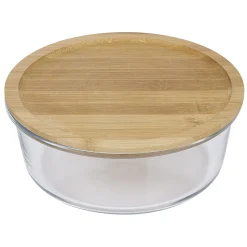 Gifi Boîte de conservation ronde en verre avec couvercle en bambou 1,2L
