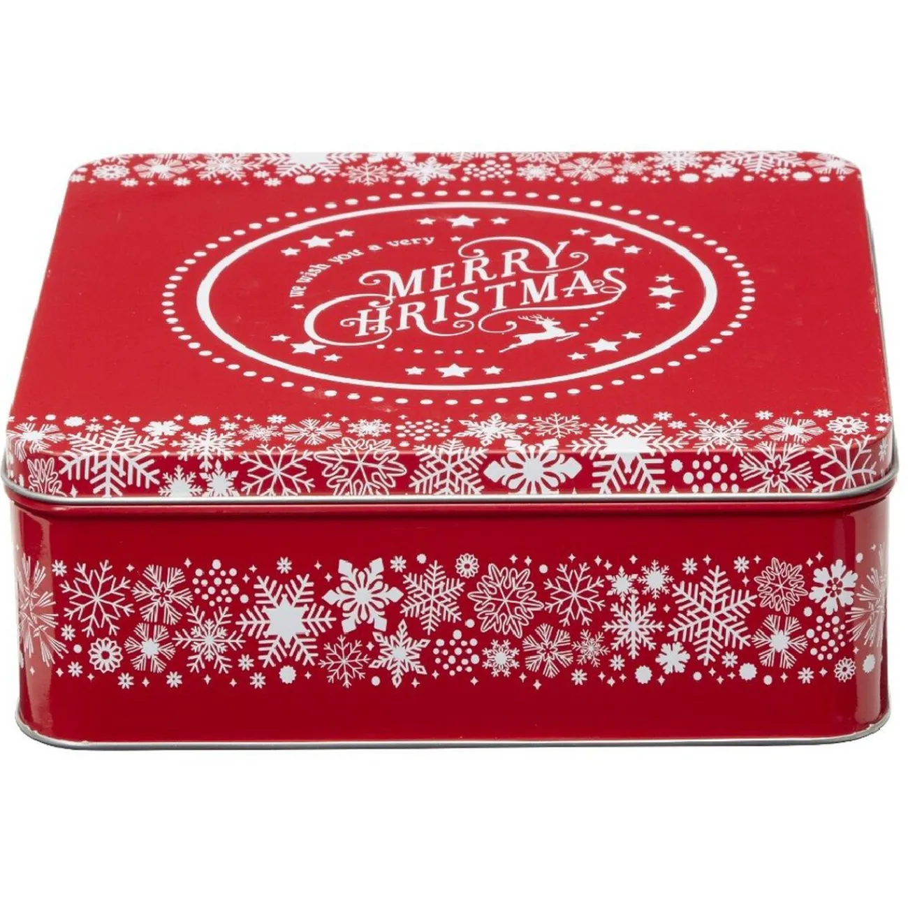Gifi Boîte de Noël carré vintage métal Merry Christmas rouge