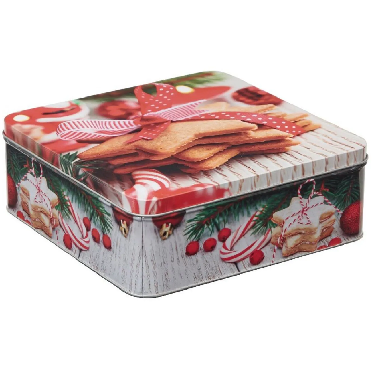 Gifi Boîte de Noël carré vintage métal motif biscuit étoile