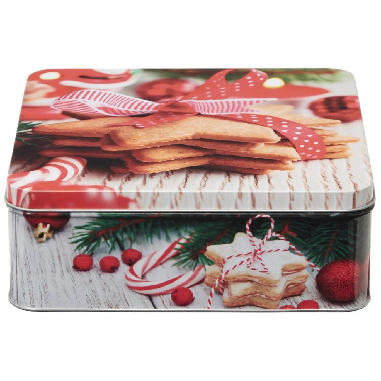 Gifi Boîte de Noël carré vintage métal motif biscuit étoile