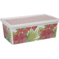 Gifi Entretien Du Linge|Boîte de rangement 6 L design fleur et feuille exotique