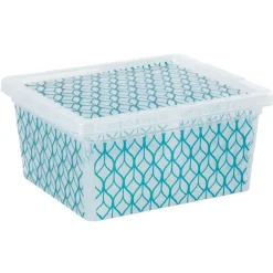 Gifi Rangement|Boîte de rangement 2 L transparente avec motifs bleus