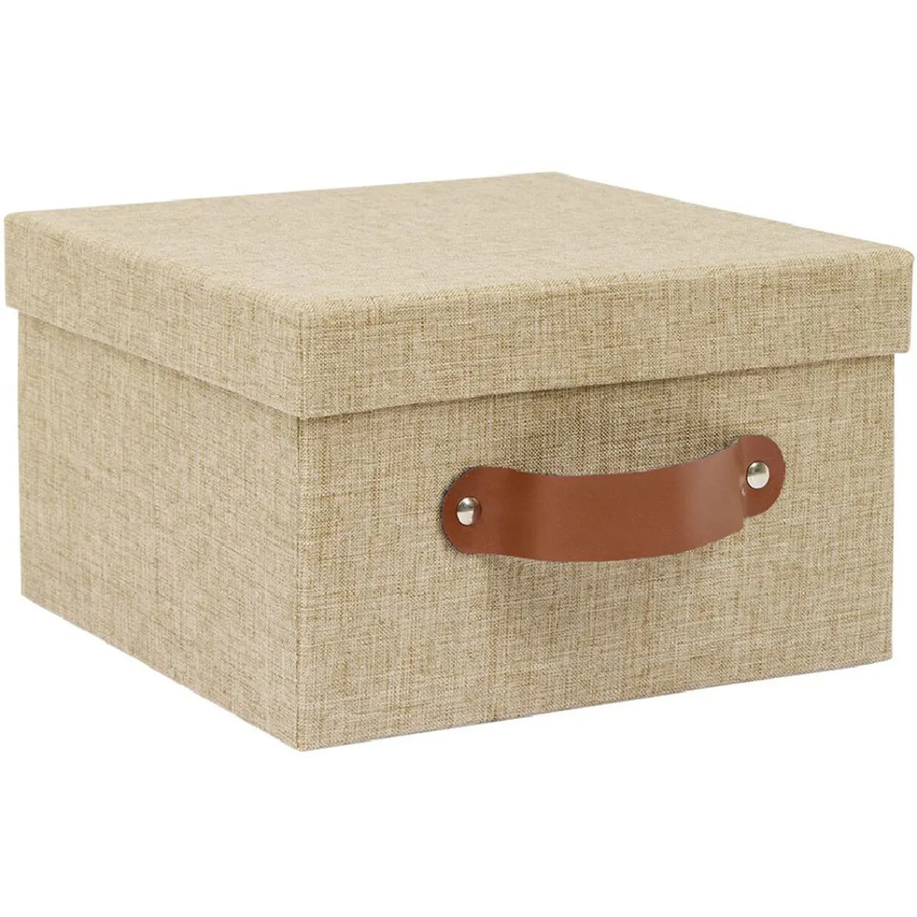 Gifi Rangement|Boîte de rangement décor lin beige 21x21xH12,5cm