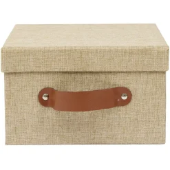 Gifi Rangement|Boîte de rangement décor lin beige 21x21xH12,5cm