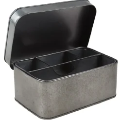 Gifi Rangement|Boîte de rangement en métal gris 4 compartiments